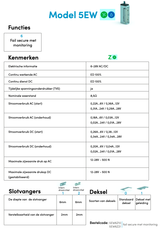 Ontsluiter waterbestendig Serie 5 Fail secure met contact met geleiding - 5EW6Z21