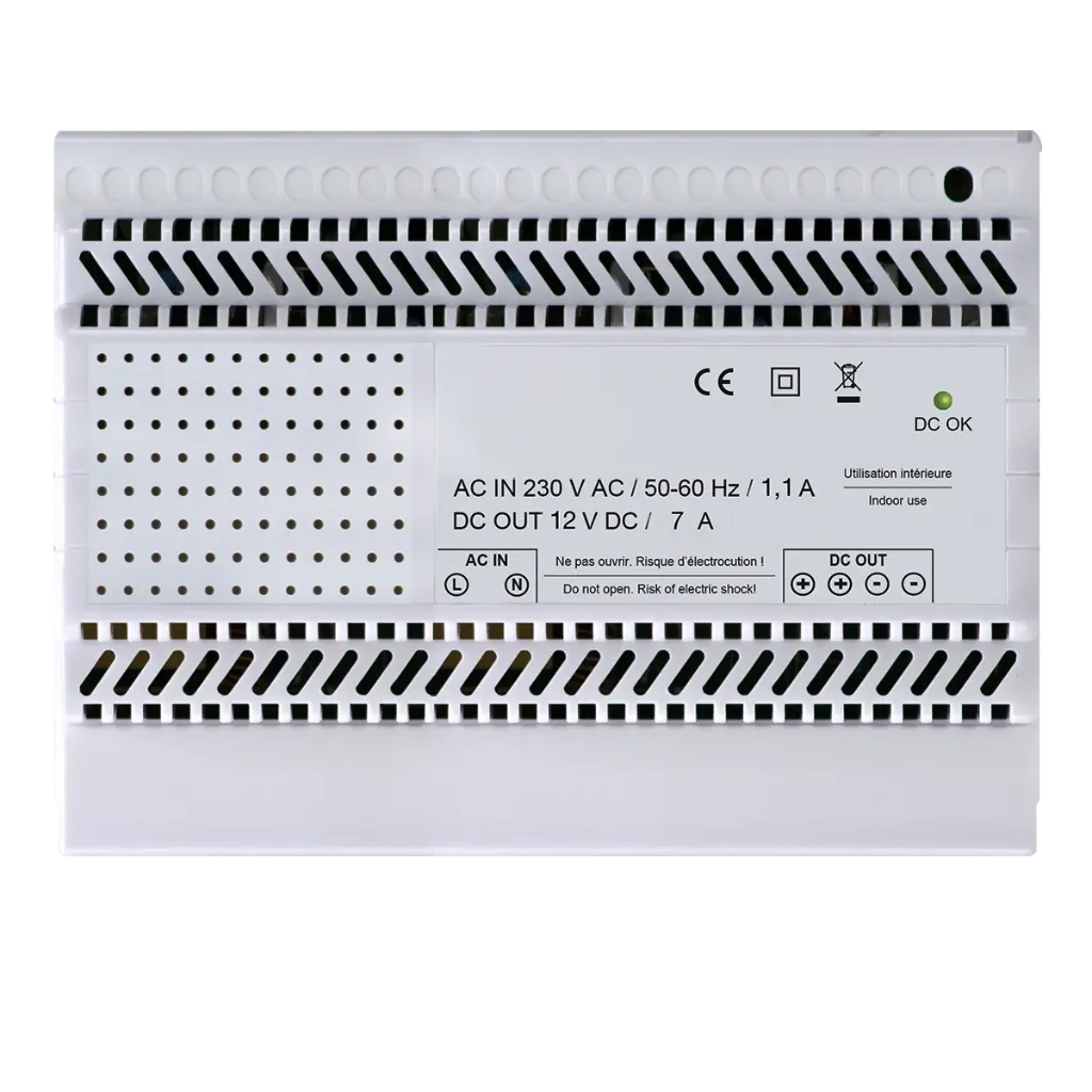 LCDX1207C DIN rail voeding met lader 12V DC 7A